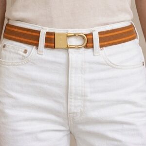 RUESPARI Gold Padlock Elastic Belt Brown Orange Striped | Made USA